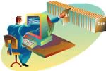 ACS logo with man reaching through computer screen to files